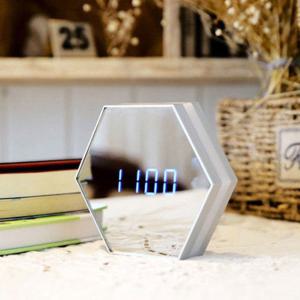 육각미러LED시계 무소음시계 디지털 탁상시계