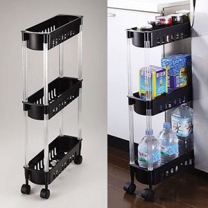 [일본아이디어쇼] 슬림 슬라이딩 틈새3단 수납장(블랙)