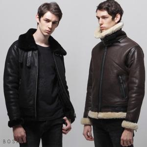 [보스룸]남자 심플 양털무스탕 양가죽자켓 블랙브라운