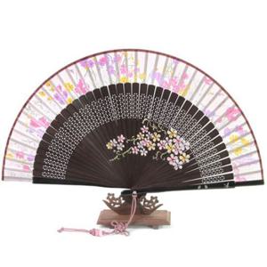 [박씨상방] 수공예 실크타공 자개 꽃부채 (커피핑크)