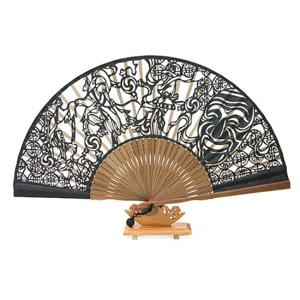 [박씨상방] 고급 실크접부채 베이지검정(하회탈)+부채집증정