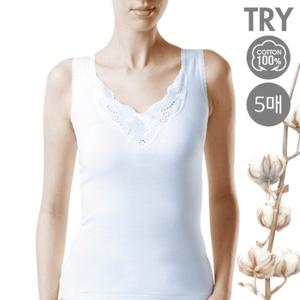 [트라이]순면 여성 레이스 212 민소매런닝 5매