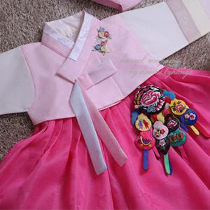 [한설한복]1596.S 핑크핑크 색동 여아한복