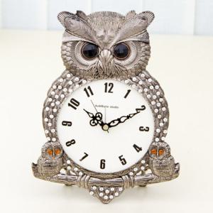 황태자 부엉이 무소음 탁상시계 (티타늄실버)