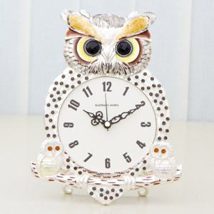 황태자 부엉이 무소음 탁상시계 (실버)