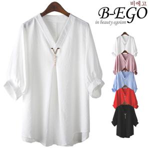 [비에고]C577_브이장식 롱 블라우스