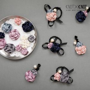[KNOTXKNOT] 올플라워 진주 엘라스틱헤어타이와 고무줄 2종택1