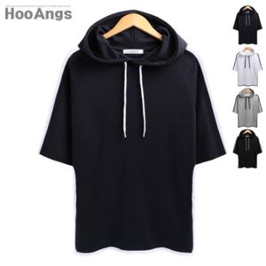 [후앙스] 루즈핏 라인배색 반팔 후드티셔츠 BMRT0169