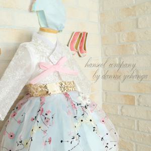 [한설한복]1268.C 살랑사랑 푸르른 하늘꽃 여아 드레스한복