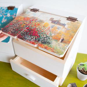 [서운아트] 빈티지원목 서랍 화장품정리함/정리대 모네의정원-소