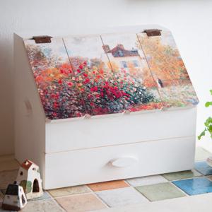 [서운아트] 빈티지원목 서랍 화장품정리함/정리대 모네의정원-대