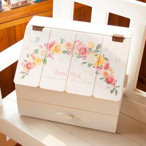 [서운아트] 빈티지원목 서랍 화장품정리함/정리대 로즈핑크-대