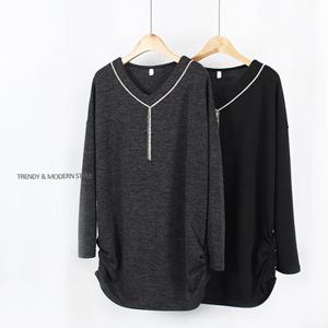 [해피통통] 빅사이즈 브이넥 체인 긴팔 티 여성 긴소매 정장 티셔츠 오피스옷 미시 나그랑 티셧 여성의류