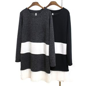 [해피통통] 빅사이즈 주름배색 미니원피스 여성정장 긴팔원피스 여성의류