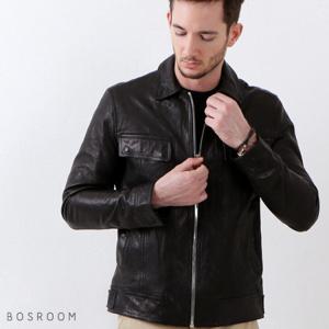 [보스룸]남자 양가죽 4포켓 집업 바이커 자켓 블랙