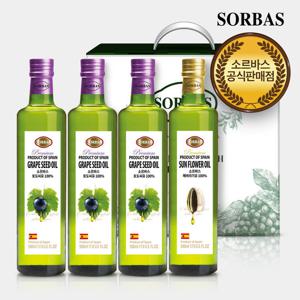 소르바스 포도씨유 500ml 3병 해바라기유 500ml 1병 오일선물세트