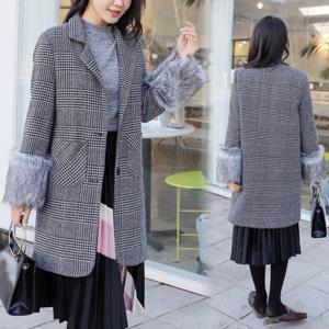 토미 글렌 체크 소매 퍼 코트