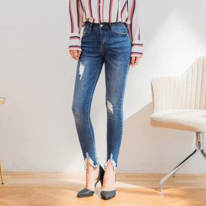 [진마니아] 여자 스키니 블루 리얼헤짐V컷팅 스판 바지 빅사이즈