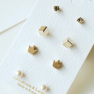 [8종세트] 사각볼왕관 8종 귀걸이 2color