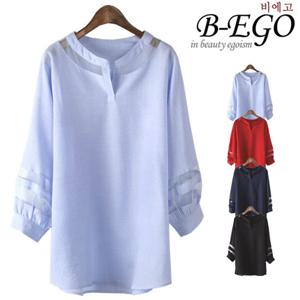 [비에고]C658_두줄망사 롱 블라우스