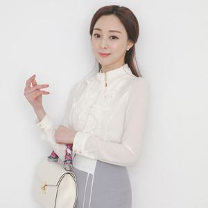 오드 BLG371 럭셔리 하이넥 프릴 러플 블라우스