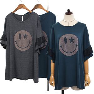 [해피통통] 여성 스마일 찡 반팔 티 빅사이즈 정장 여름 티셔츠 오피스옷 미시 하객 여름용 나그랑티 여성의류