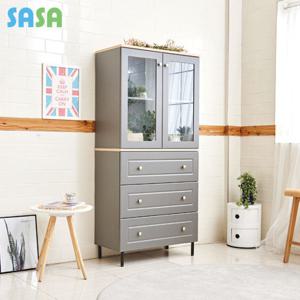 사사가구 릴리 3단서랍장+유리수납장