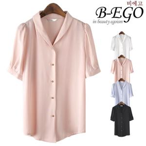 [비에고]C682_숄카라 반팔 블라우스