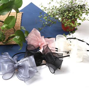 [KNOTXKNOT] 러블리 쉬폰앤큐빅 리본 빅사이즈 머리띠 헤어밴드