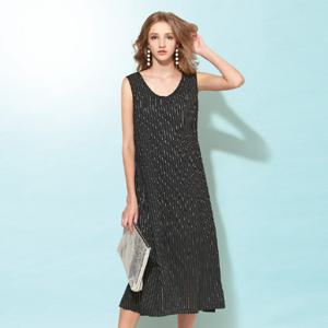 토피 핀 스트라이프 A라인 민소매 원피스