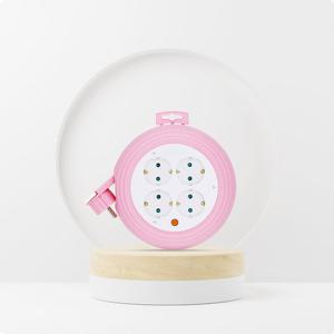 러그박스 4구 원형 멀티탭 3M 핑크 납작 슬림 이지콕 플러그