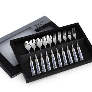 버터플라이 블루 도자기 티스푼/티포크 10P 세트