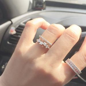 [바이진주리본] 스틱4큐브링 / 프리사이즈 패션 큐빅반지