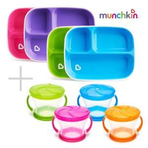 (먼치킨 이유식기세트) 논슬립이유식판+손잡이 흘림방지 스낵컵