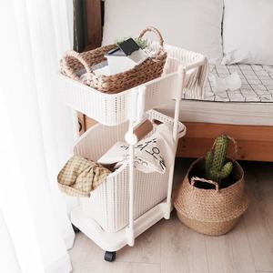 니트라탄 짜임 슬림 이동식 빨래바구니 아기용품 세탁실 세탁용품 수납 카트 수납바구니 수납형(싱글)2단