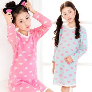 이라인 아동/어린이/주니어 슈가하트 긴팔원피스 잠옷/파자마
