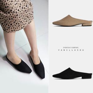 [바닐라슈] 위트리 스웨이드 슬림각코 베이직 블로퍼 슬리퍼(2cm