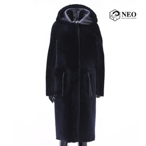 [네오]리버시블 후드롱 네이비 메리노 리얼 무스탕