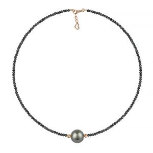 [티아리스] 아르누보 해수남양흑진주11mm 천연스피넬 목걸이