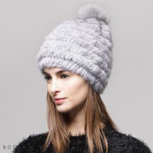 [보스룸]여자 리얼 밍크퍼 겨울모자 방울포인트 털모자 그레이
