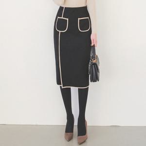 오드 SKK003 배색 포켓라인 슬릿 니트 스커트