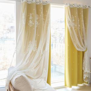 까르데코 디망쉬스타 펀칭암막+플라워팟레이스 이중커튼4장