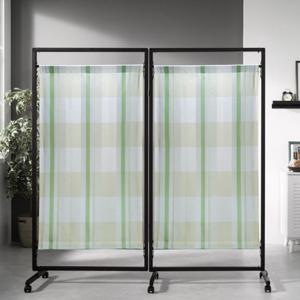 이동식 파티션_2단_체크그린(방염원단)_블랙