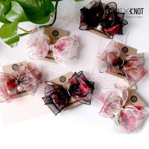 [KNOTXKNOT] 커스텀오더 러블리 쉬폰나염 리본 헤어핀