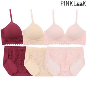 [핑크룩] 루즈잇 노와이어 볼륨업 브라팬티6종세트