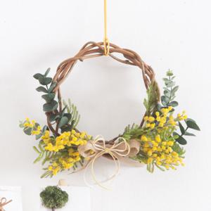 미모사 조화 꽃 리스 벽장식 유카립 24cm 인테리어 벽걸이 현관 문 꾸미기 소품