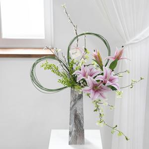 대형 백합 조화 화병 럭셔리마블 set 90cm (DIY) 인테리어 꽃 테이블 행사 장식 소품