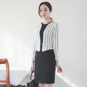 오드 DRK106 레이어드 자켓 진주 트리밍 원피스