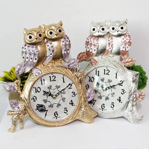 무소음 잉꼬 도금 부엉이 탁상시계 HST-341