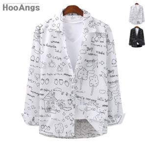 [후앙스] 오버핏 공룡나염 파자마 넥 셔츠 SMST5347